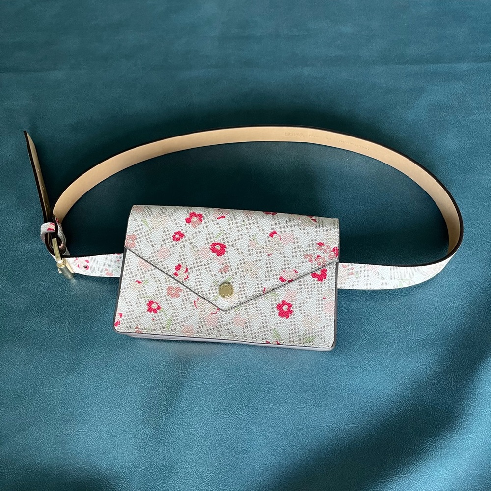 Michael Kors Vibrant Florals White Waist Belt Bag Purse Fanny Pack L/XL - NWOT